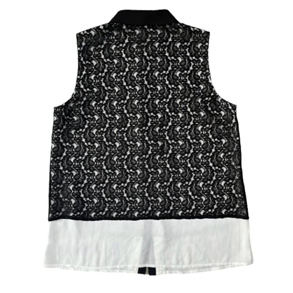 Karl Lagerfeld NWOT Black Lace Overlay White Sleeveless Button Down Shirt Medium - Picture 13 of 13